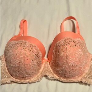 Victoria's Secret Peach Lace Dream Angels Demi Bra with Embellishments